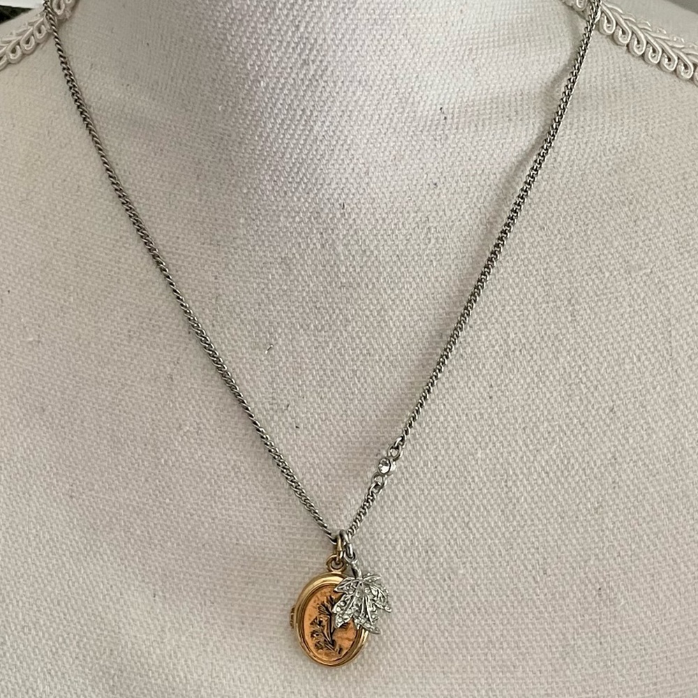 Locket Necklace with CZ studded Leaf Charm and CZ stone in chain